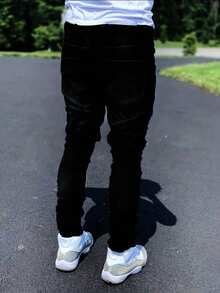 1pc Men's Black Elastic Skinny Fit Distressed Versatile Jeans, Comfortable Outdoor Casual Slim Fit Cargo Jeans, Suitable As Gift For Husband/Boyfriend, Daily Wear - màu đen - Xem 2