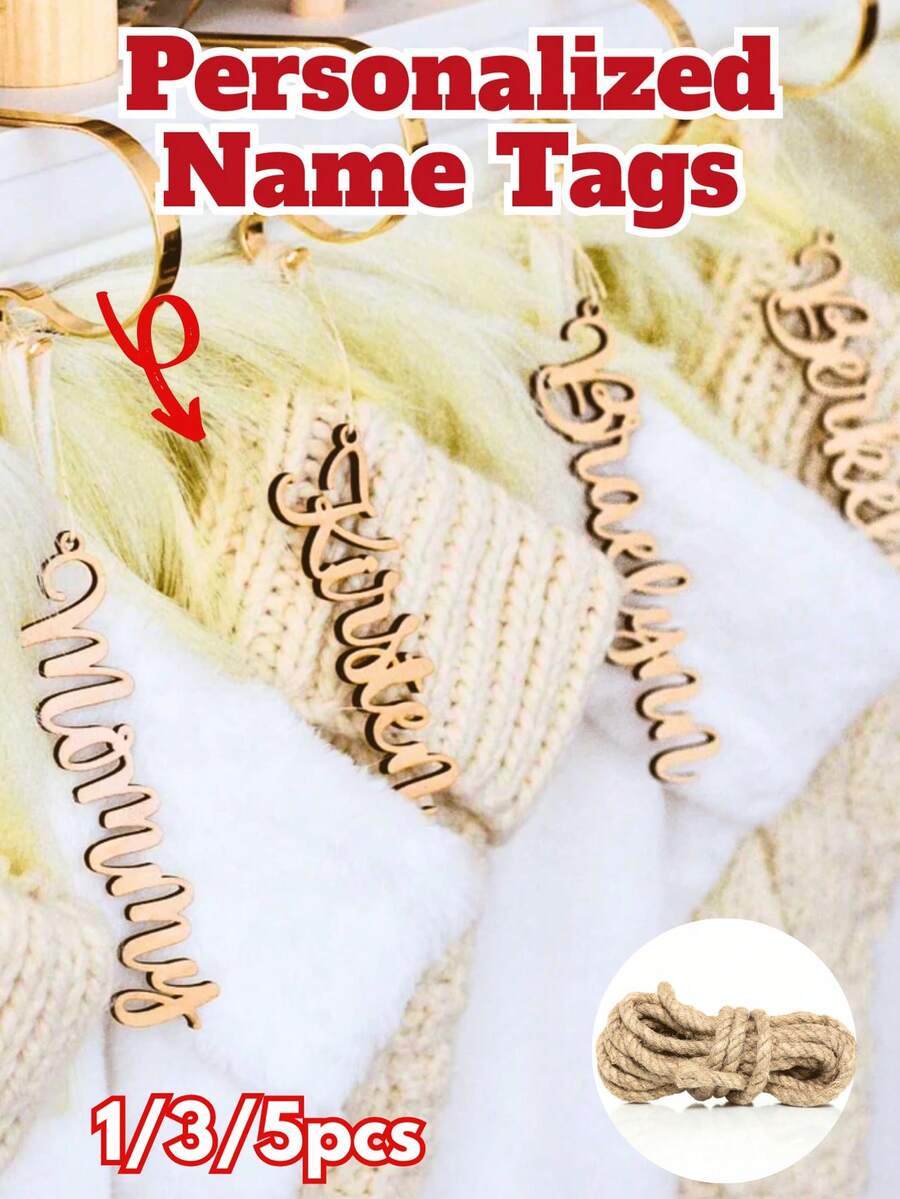 Custom Text Wood/Acrylic Ornaments With Hemp Rope - 1/3/5pcs, Boho Rustic Chic Holiday Decor, Personalized Christmas Stocking Name Tags, Ideal Family Festive Keepsake, Durable Premium Material Hanging Ornament, Perfect For Christmas/New Year/Holiday Celebrations