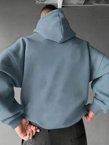 Sudadera con capucha casual de unicolor, manga larga, hombros caídos, cordón y bolsillo para hombres, otoño/invierno, vuelta al colegio