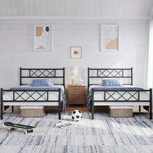 Yaheetech Base de cama de metal negro con base de colchón con cabecera y estribo debajo de la cama, listones de acero, no necesita somier, 2 unidades - 1 - Ver 1