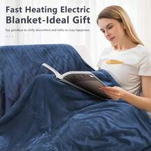 Heated Blanket Throw, 72"Lx84"W Oversized Flannel Heated Blankets, Warm And Snuggly Cozy, Auto Shut-Off 10 Hours, Machine Washable, - Màu xanh lam - Xem 6