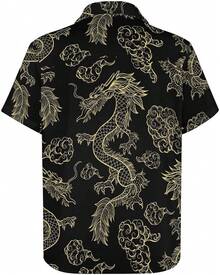 Men's Hawaiian Shirt Short Sleeve Button Down Beach Shirt Quick Dry Clothes Breathable Casual Summer Tops Dress Shirthalloween - 金色飛龍 - 查看 8