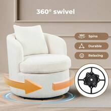 LEVEDE Round Swivel Chair For Living Room Comfortable Round Sofa Chair Swivel With Boucle Fabric Includes A Cozy Lumbar Pillow Swivel Barrel Chair 70cm X 78cm X 72cm Beige