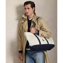 Ralph Lauren Big Pony Canvas Spacious Tote |  | Women Top Handle Bags - 奶油色/海軍藍 - 查看 6