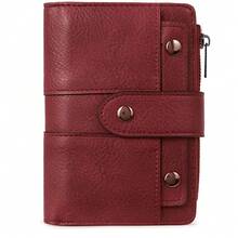 Nueva cartera retro con acabado mate para mujeres y estudiantes, con pliegue triple y hebilla con remaches, estuche de regalo. Suministros escolares de color rosa intenso, regalos para maestros, de vuelta a la escuela para mujeres, cartera, monedero, cartera pequeña