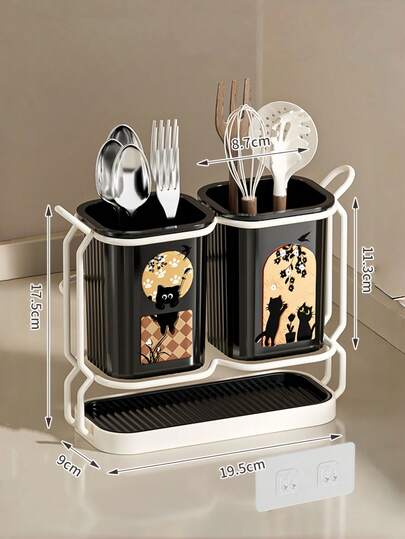 1pc Kitchen Knife Holder Rack, Countertop Draining 2-Color Single/Double Cup Knife Cutlery Utensil Caddy, Suitable For Kitchen Tool Storage, Ideal For Christmas Knife & Fork Organizer