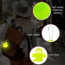 Pingente fantasma refletivo de Halloween com 10/15/20 peças, adequado para ciclismo noturno, decoração para pendurar em mochila, chaveiro refletivo para uso externo, fácil de instalar e remover, decoração de Halloween, decoração de Natal para casa, decoração de outono