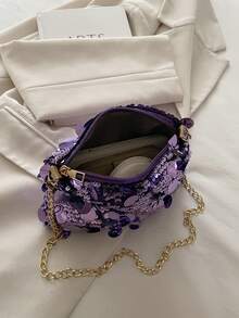 1pc Glitter Lightweight Large Capacity Women's Crossbody Bag, Fashionable Versatile Party Bucket Bag Suitable For Party, Travel, Evening , Purple - Purple - View 10