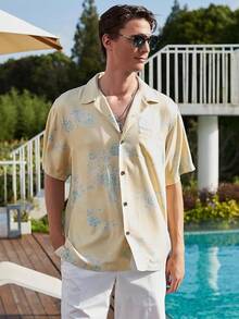 Men's Silk Hawaiian Floral Shirts Short Sleeve Button Down Casual Tropical Holiday Beach Shirtshalloween - Màu vàng - Xem 8