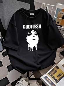 180g pure Cotton Godflesh White Face  Black All Size T Shirt Slightly Print Round Neck Short Sleeve women fashion graphic Summer Top For Everyday Wear Women Top Graphic Tees Unisex Versatile streetwear Soft Comfortable Stretched female Casual Stylish Breathable - Negro - Ver 3