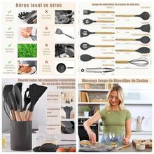 33 Piezas Juego de Utensilios de Cocina Antiadherentes, con Silicona Resistente Al Calor sin BPA, Utensilios De Silicona Para Cocinar Para Cocinas Integrales, Caqui, Gris - Gris - Ver 1