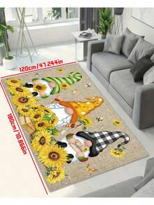 1 Stück saugfähige rutschfeste Dekorative Fußmatte mit Frühlingsmotiv Sonnenblume & Gnom - leicht für Wohnzimmer & Küche - Raumdekoration, Heimdekoration
