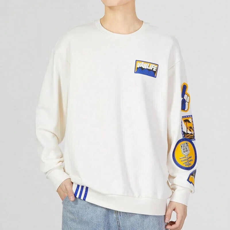 Adidas 阿迪达斯男女通用印花圆领卫衣，长袖，休闲运动款，秋季款 - 米白色 - 查看 1
