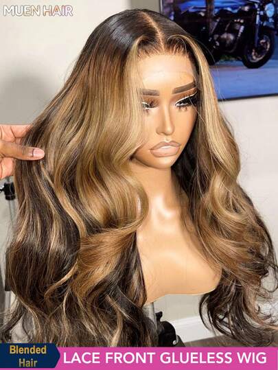 30 Inch Highlight Lace Front Wigs Human Blended Hair 4/27 Ombre Honey Blonde Wigs For Women 13x4 Frontal Lace HD Transparent Lace Wig 200% Density Colored Blended Hair Wig Pre Plucked Wig With Baby Hair