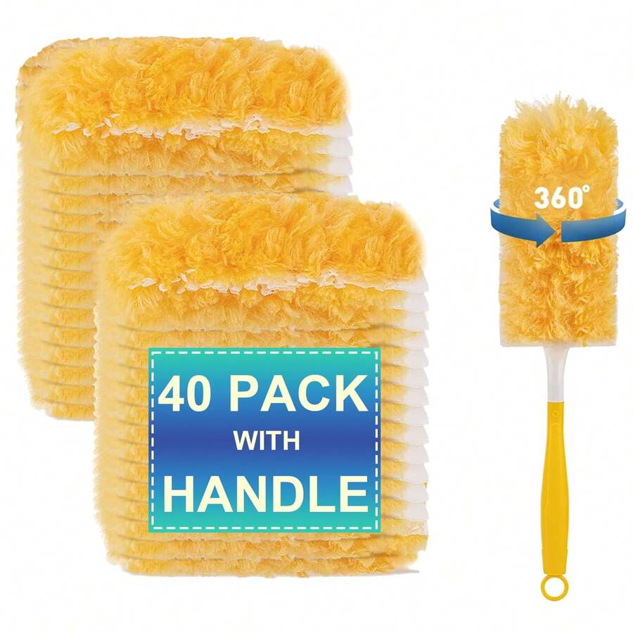 Heavy Duty Duster Refills With 1 Handle, Suitable For Rotary Dusting Brushes, Multisurface 360° Larger Size Dusters With 4X Microfibers, Unscented Disposable Dusters For Cleaning Home, Blinds, Fans, Corners, Home Cleaning, Corner Cleaning, Lintfree - trái cam - Xem 1
