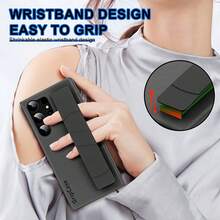 غطاء هاتف بسير معصم من نسيج جلدي لهواتف سامسونج S22/S23/S24/S25 بلس/ألترا، غطاء واقي للهاتف بتصميم بسيط مناسب للجنسين