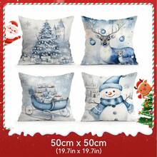 4 Stücke Weihnachts-Kissenbezug-Set mit Schneeflocken, Weihnachtsmann & Hirsch Motiven, geeignet für Wohnzimmer, Sofa, Schlafzimmer, ohne Kissenfüllung