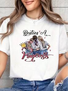 Besties Are A Princess Graphic Tee -  Casual Cotton T-Shirt For Friends - Super Soft, Comfortable Fit Perfect For Birthdays, Friendship Celebrations, And Everyday Wear - Ideal Gift For Best Friends And BFFs! - White - View 1