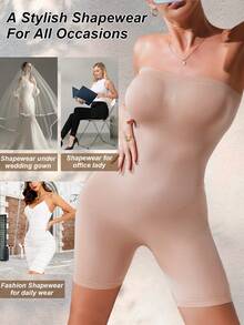 Women Seamless Backless Shapewear Jumpsuit, Tummy Control Slimming Camisole - Apricot - View 3