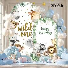 1pc/65pcs 2D Flat Animal Theme Wedding Arch Backdrop, Birthday Baby Shower Party Decor, Green Leaves Elastic Fabric Background (Stand Not Included) - Multicolor - View 3