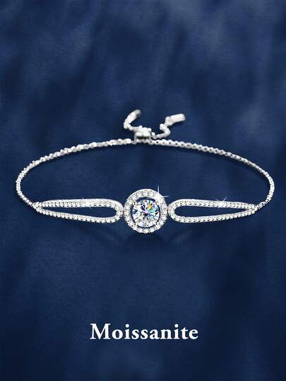 Un elegante brazalete de moissanita de 1 quilate para mujeres de plata esterlina 925, joyería de moda clásica para uso diario y vacaciones, un exquisito regalo de cumpleaños, compromiso, boda, aniversario, Navidad, Día de Acción de Gracias y otras ocasiones especiales, una joya brillante y deslumbrante, un regalo ideal para graduación.