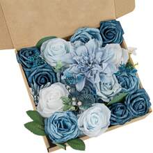Artificial Flowers Combo Box Set, Blue Fake Flowers Roses Bridal Bouquets Out/Indoor DIY Centerpieces White Flowers For Decoration Arrangements Party Baby Shower - 藍色 - 查看 1