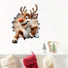 ملصق حائط زخرفي لعيد الميلاد قطعة واحدة، ملصق تأثير جدار مكسور 3D لسانتا كلوز، ملصق جداري ذاتي اللصق من البي في سي، مناسب لغرفة المعيشة والنوم والمدخل وديكور حفلة عيد الميلاد