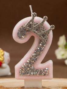 1支皇冠水晶银色粉色创意数字0-9蜡烛，生日派对粉色闪亮皇冠造型数字生日蜡烛，银色镶钻，营造氛围，适合生日庆祝、开学季和情人节蛋糕装饰 - 彩色 - 查看 8