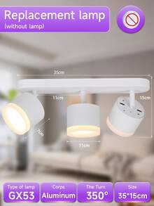CANMEIJIA GX53 Base Rotatable 350° LED Recessed Ceiling Light, Dual/Triple Head Wall Lighting Fixture, Suitable For Home, Living Room, Kitchen, Dining Room, Bedroom, Attic, Store, Cafe, Restaurant, Corridor - GX53 Lamp Holder (rotatable Horizontally 350° and Vertically 90°) - View 18
