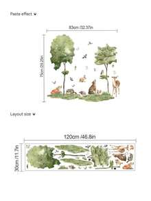 Cartoon Fox, Hedgehog, Pine Tree Wall Decals, Decorative Wall Stickers For Kids Room, Nursery, PVC Removable Wall Arts, Posters, Animals