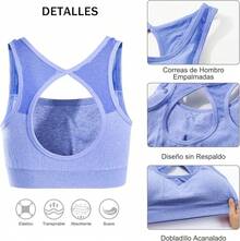 CEEMACE Conjunto Deportivo Mujer de 3 Piezas de Yoga Brasier + Licras deportivas Cintura Alta Control Abdominal Elástico para Jogging Deportes Entrenamiento - azul - Ver 6
