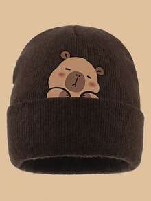 1 件可爱水豚印花针织帽，可爱百搭设计，男女通用，舒适轻便的冬季滑雪帽，时尚弹力无檐帽，适合父母的秋冬保暖配饰，适合万圣节、徒步旅行、露营、圣诞节等户外活动，适合送给家人和朋友的礼物