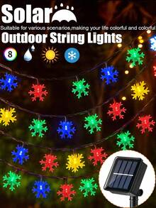 Solar Powered Snowflake String Lights -Twinkle / Flash / Steady 8 Modes,5m/7m/12m Outdoor Waterproof Fairy Lights,Snowflake Pendant Led Light String For Christmas / Xmas / Holiday Decoration ,Garden / Patio / Gazebo / Balcony / Yard / Window / Tree Christmas & Winter Decoration - Black - View 3