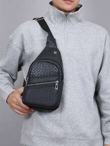 1 pieza Bolso de pecho con estilo, bolso cruzado grande con cierre de cremallera para ir al trabajo, bolso de cintura con múltiples bolsillos, bolso para bicicleta