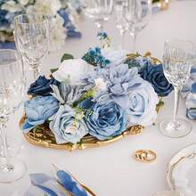 Artificial Flowers Combo Box Set, Blue Fake Flowers Roses Bridal Bouquets Out/Indoor DIY Centerpieces White Flowers For Decoration Arrangements Party Baby Shower - 藍色 - 查看 6