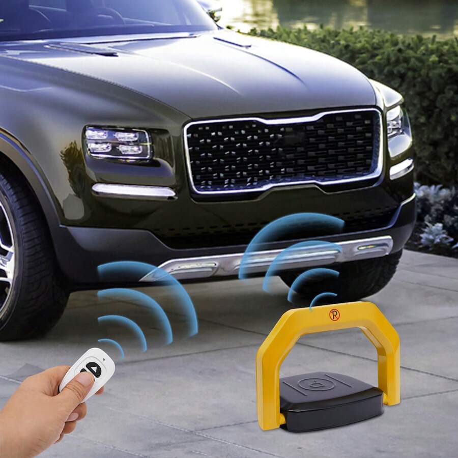 Remote Control Parking Lock - IP67 Waterproof, 98ft Control Range, 2-3 Tons Load Capacity With Automatic Alarm & 180° Anti-Collision (Yellow, 2 Remotes & Keys Included) - Yellow - View 1