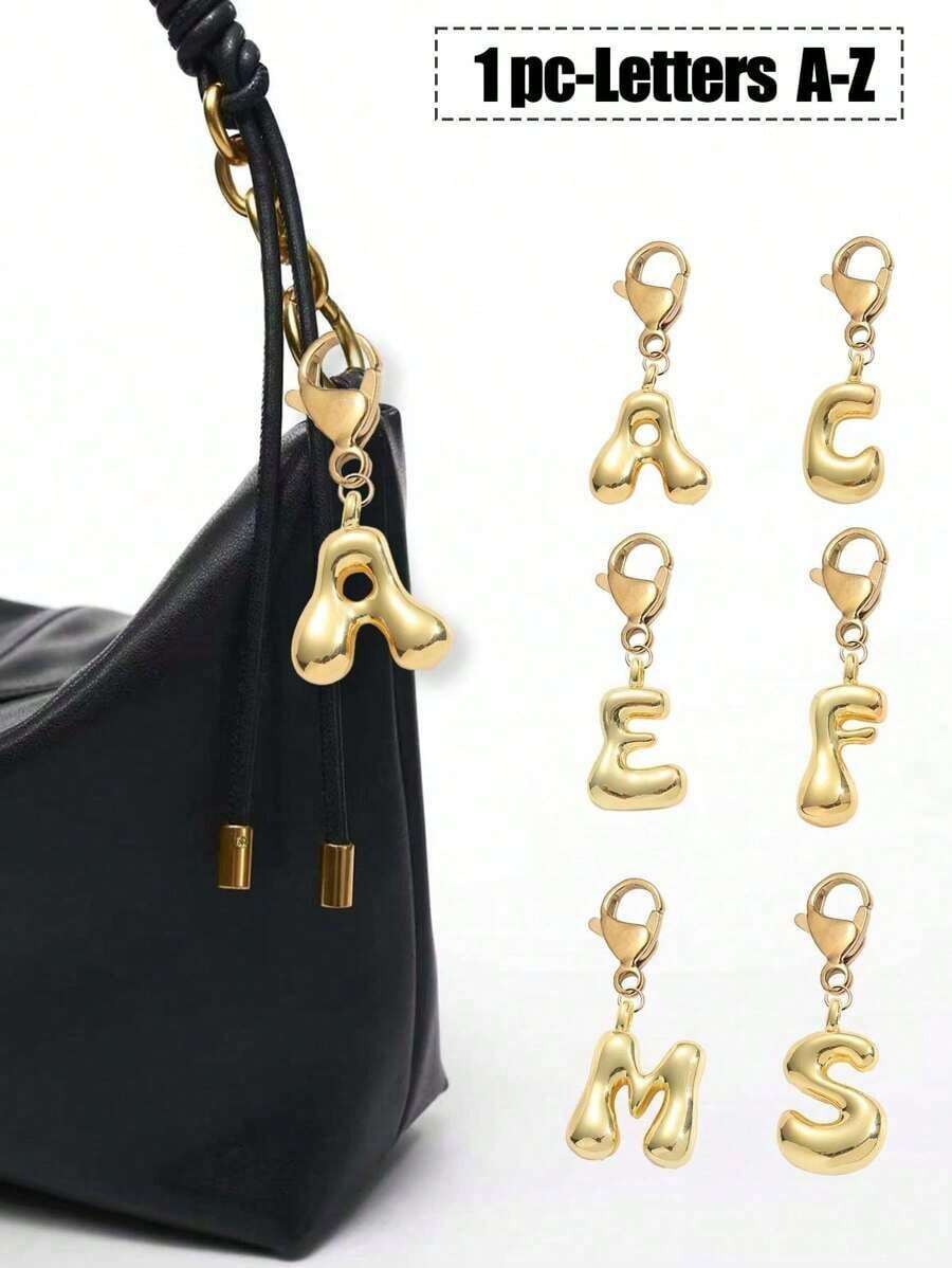 Bubble Letter Cute Necklace Pendant, Bag Pendant - Lucky Pendant, Letter A-Z, Shiny Alloy Bag Backpack Pendant - Birthday And Special Occasions, Keychain Ring Bag Backpack Pendant Car Pendant Women And Girls, Wallet And Handbag Accessories - 黃金2 - 查看 1