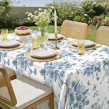 3 Pack Blue Floral Plastic Tablecloths 54 X 108Inch Tea Party Tablecloth Disposable Vintage Table Cloths Blue And White Porcelain Tables Decor For Birthday Garden Wedding Tea Party Supplies - Hoa xanh - Xem 6