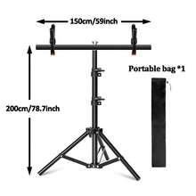 Soporte en forma de T para fondos de fotografía de 59 pulgadas de ancho, soporte pequeño en forma de T para soportes de luz de 78.7 pulgadas de alto, mini soporte para telas, papel y fondos de PVC para estudio fotográfico - Negro - Ver 8
