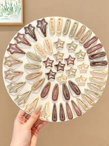 10pcs Coffee Color Star Shaped Cute Bangs Hair Clips, Suitable For Daily Wear - Multicolor - View 2