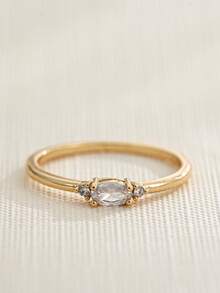 1 pieza Anillo con baño de oro de 18K, piedra natal de diciembre, diseño sencillo adecuado para hombres y mujeres, regalo de cumpleaños - Multicolor - Ver 23