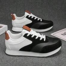 Zapatos deportivos versátiles para hombres - Diseño de cordones de corte bajo, suela acolchada de EVA - Negro/Blanco - Zapatos ligeros para fitness, running y uso casual - Parte superior de PU transpirable, suela antideslizante - Adecuado para ocasiones casuales y formales - Estilo de ropa de calle de moda