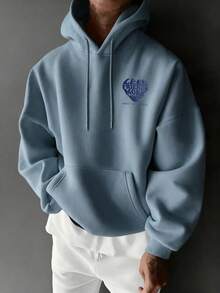 男士都市街头风连帽衫，时尚舒适，秋冬长袖上衣 - 淺藍色 - 查看 4