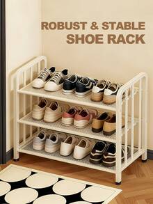 Durable Stable Shoe Rack, 3-Tier Shoe Organizer, Metal Shelf For Organization And Storage, Shoes Rack For Front Door Entrance, Shoe Shelf For Closet Organizer, Elegant Shoe Rack Organizer, Shoe Storage For Bedroom Living Room Bathroom Garage & Corridor, Shoe Rack For 9 Pairs, Sturdy & Durable - White - View 1