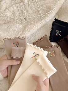 5 paia di calzini alla caviglia morbidi e caldi da donna, con fiori, pizzo, volant e fiocchi, foderati in pile