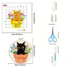 1 套猫主题十字绣套件，包含 11 片布料、3 股绣花线、绣花框和全套工具，DIY 家居装饰治愈礼物