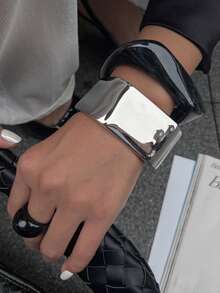 1pc/2pcs Minimalist Fashion Versatile Bracelet, Black & Silver Color, Suitable For Various Occasions - Silver - View 3