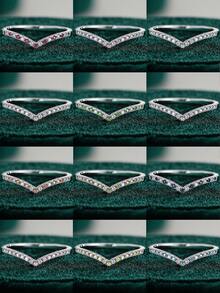 1pc Luxury S925 Sterling Silver V-Shaped Vita Chroma Ring With 12 Birthstones, Suitable For Women, Wedding, Gift For Girlfriend, Holiday - V-shaped - View 2