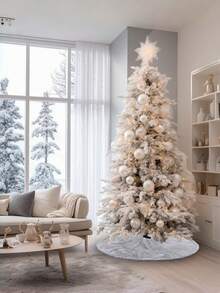 1PC White Luxurious Faux Fur Round Christmas Tree Skirt, 48 Inch Plush Decorative Mat With Soft Fluffy Texture - Perfect For Christmas Holiday Party, Indoor Home Decor, Festive Tree Base & Christmas Decorations Home Christmas Decorations Home Christmas Gifts Christmas Decor - White - View 6