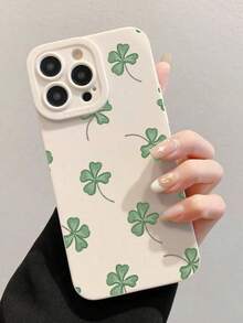 1pc White Four-Leaf Clover Pattern Full Body Protective Anti-Drop Phone Case Compatible With IPhone 16/15/14/13/12/11 - White - View 1